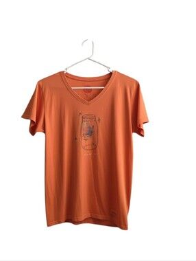 Life Is Good Orange Shine On Fireflies V-Neck Women’s Graphic T-Shirt Size L